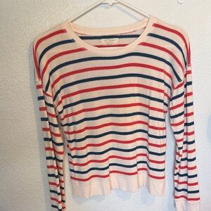 Madewell Cream Sweater with Red and Blue Stripes